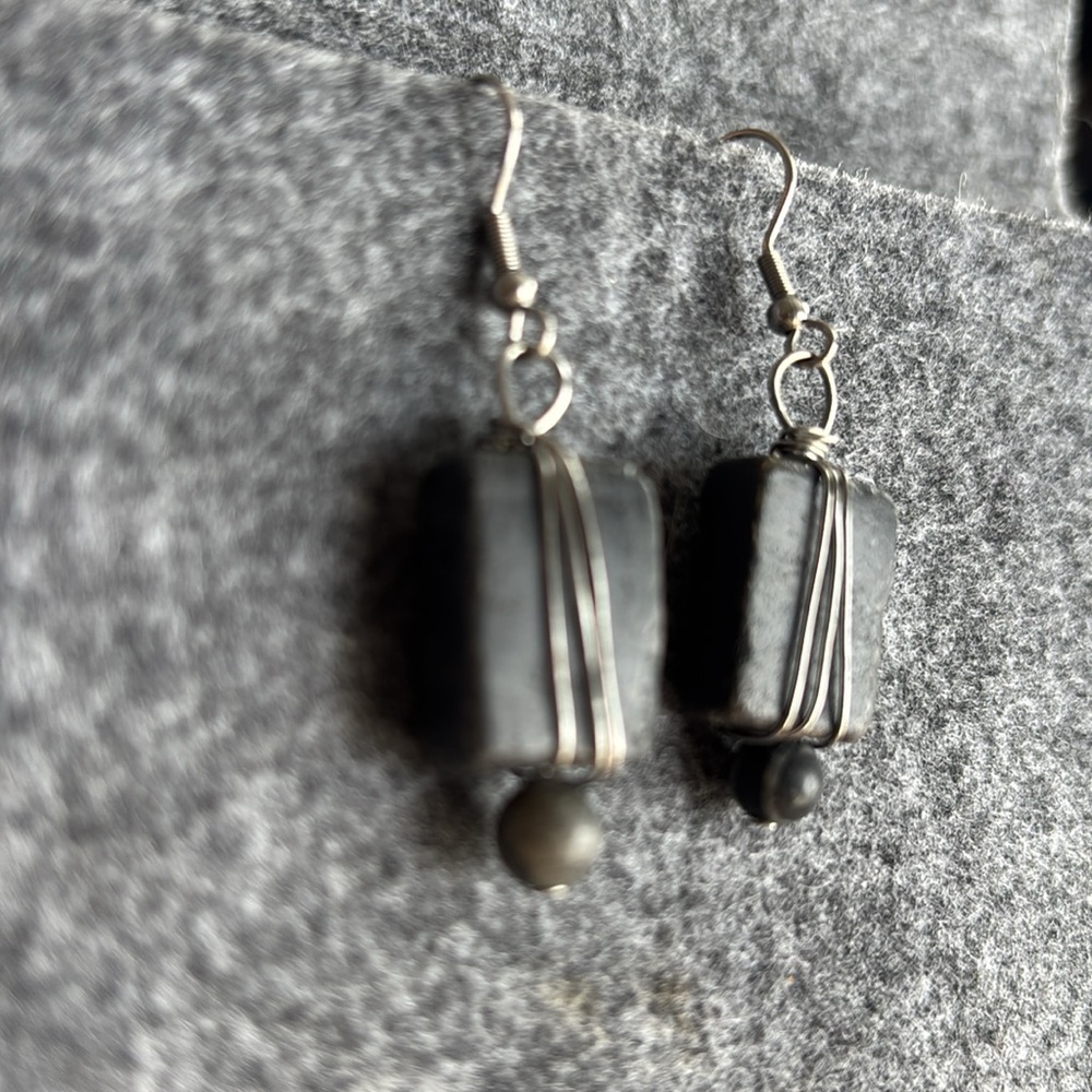 Darkened Antique Finish Rectangular Slate Earring… - image 3